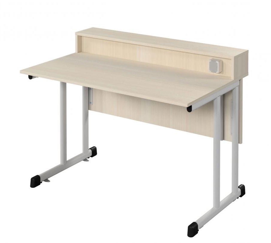 Учнівський лабораторний стіл, з кронштейном для підводу проводів до розетки, покриття - пластик HPL, каркас - плоскоов. металева труба, АЛМАНТ, 1200х750х900 мм.